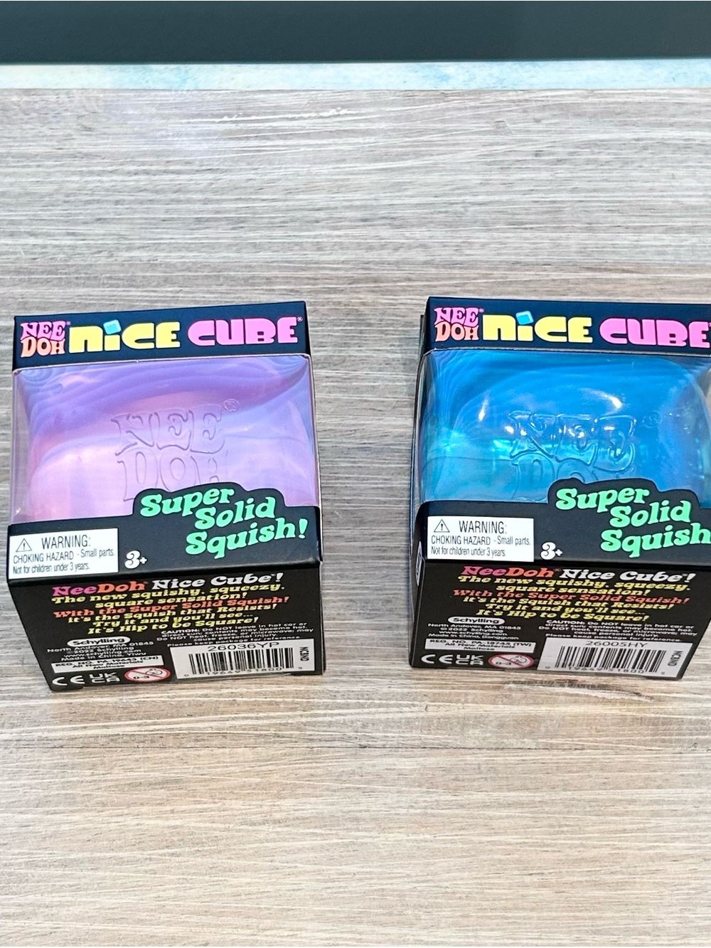 NeeDoh Nice Cube Schylling Super Solid Squish Toys- Pink & Blue (Set of 2) NIB